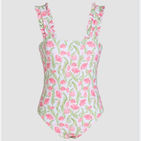❗️SOLD❗️Rose Print Ruffled Straps One Piece Swimsuit - Picture 9 of 9